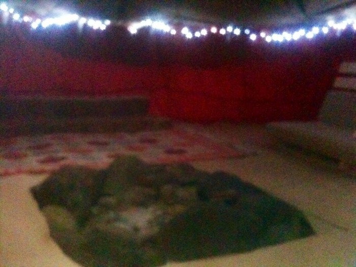 The inside all kitted out with reused things...